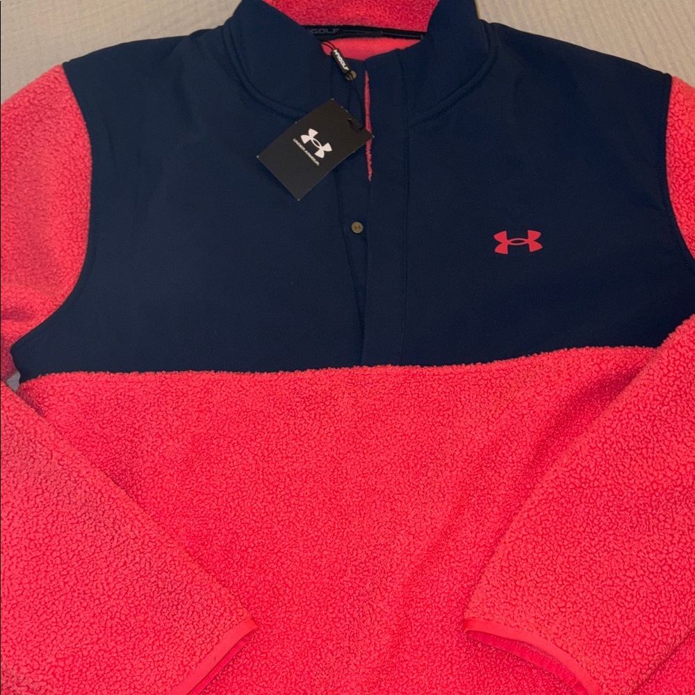 Under Armour Pink and Navy Performance Jacket Golf Button Closure NWT Fleece